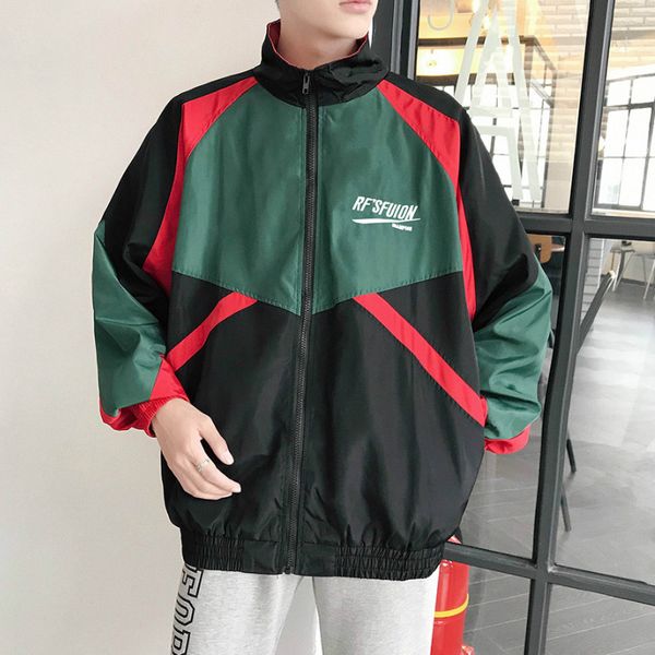

jackets men letter printed patchwork leisure harajuku hip hop jacket mens trendy windbreaker zipper tracksuit thin jackets coats, Black;brown