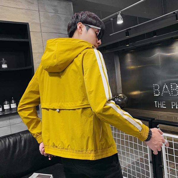 

m-4xl spring jacket men fashion 2020 simple hooded jackets men slim fit striped long sleeve casual coat mens clothing, Black;brown