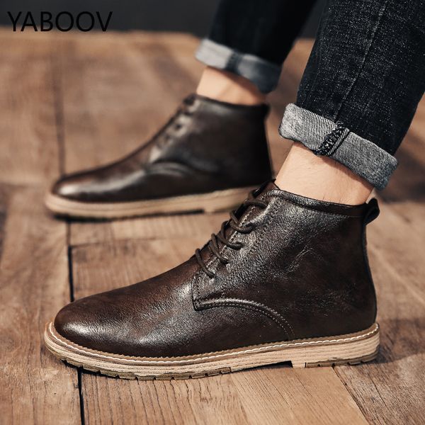 

men work safety boots lace up anti-slip large big size 46 47 classical men lumbering shoes #608, Black