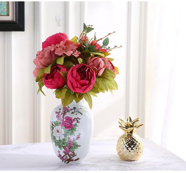 

artificial flowers wedding vintage european peony wreath silk fake flowers heads home festival decoration 13 branches home