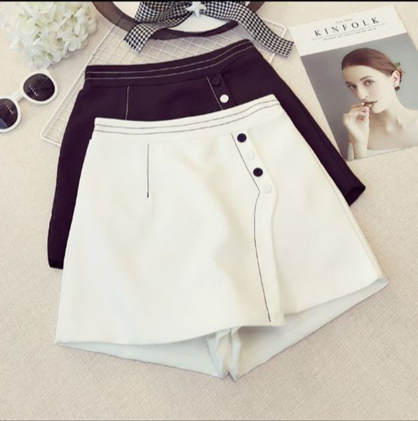 

2018 new fashion summer women's side buttons high waist skirt shorts all-match students pure color shorts, White;black