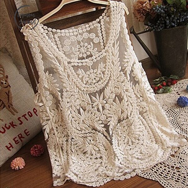 

quality good embroidery tanks sleeveless lace tank womens hollow out floral crochet shirt woman clothes, White