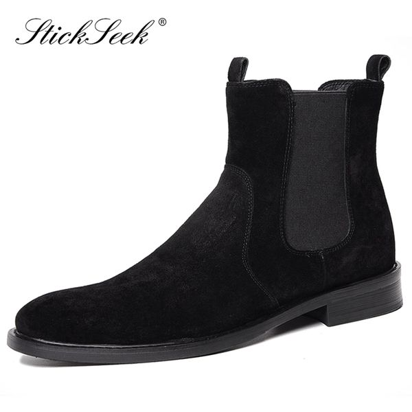 

genuine leather man comfortable ankle boots round toe handmade men's cow suede cowboy riding shoes wf163, Black