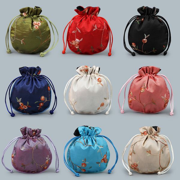 Exibição de embalagens de jóias 11*13cm sacos de cordão feminino menina armazenamento de seda chinesa bordado pulseira pingente colar bolsas