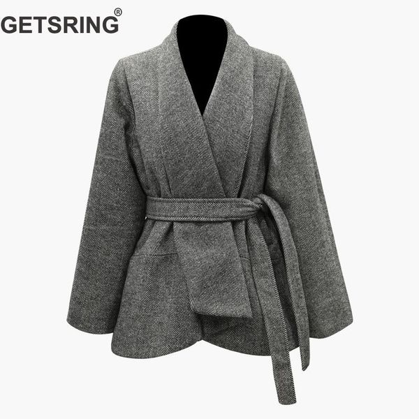 

women jacket lapel long sleeve plaid woolen women coat lace up high waist womens jackets thicken woman winter new e090, Black;brown