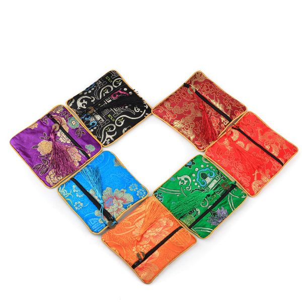 

chinese traditional style embroidery gift bags zipper square brocade pouch jewelry coin change container