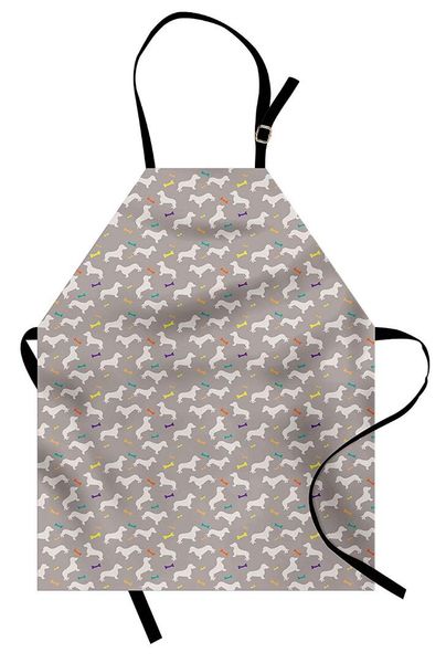 

dachshund apron colorful toy bones and house pet silhouettes domestic dogs greyscale backdrop kids kitchen bib apron for woman