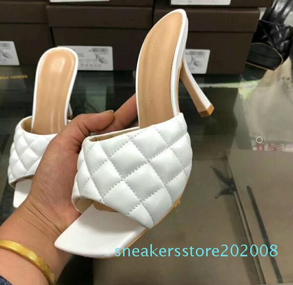 

2020 latest leather slippers matte leather women shoes square - mouthed, open-toed women high heel slippers heel-height 10 cm s08, Black