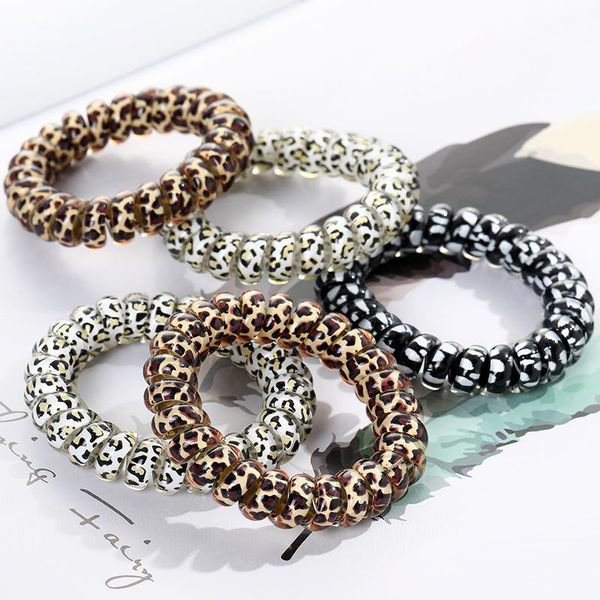 

girl woman leopard telephone wire hairbands hair ties girls elastic hair bands ring rope leopard print bracelet stretchy hair ropes, Slivery;white