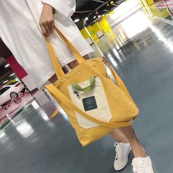 

women's shoulder canvas portable women's bag three-color zipper tote + pocket one-shoulder large-capacity shopping bags