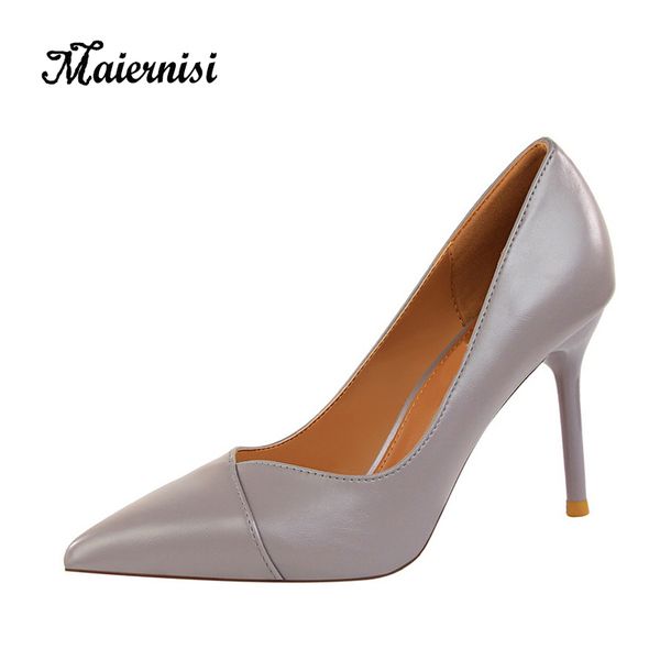 

maiernisi fashion simple women pumps 9.5cm leisure all-match single shoes ladies pointed high heels pu leather women high heels, Black