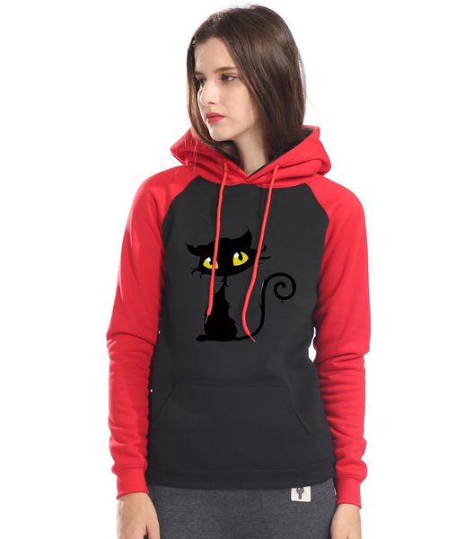 

2019 new arrival hoodies for lady kawaii cute cat printing pullovers raglan long sleeve fleece sweatshirts femme kpop tracksuits, Black