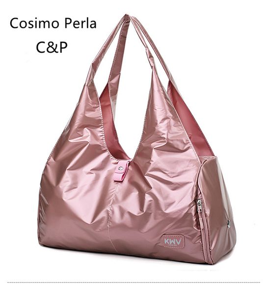 

pink shinny yoga mat bags multi pocket travel bag waterproof short trip duffel with shoe compartment women gym fitness luggages