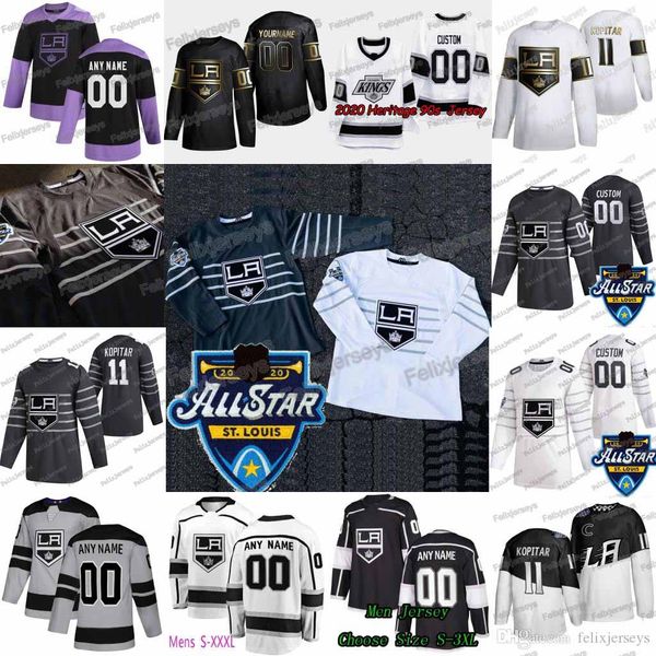 

11 anze kopitar 2020 all star los angeles kings jeff carter drew doughty adrian kempe kyle clifford tyler toffoli alex iafallo jersey, Black;red
