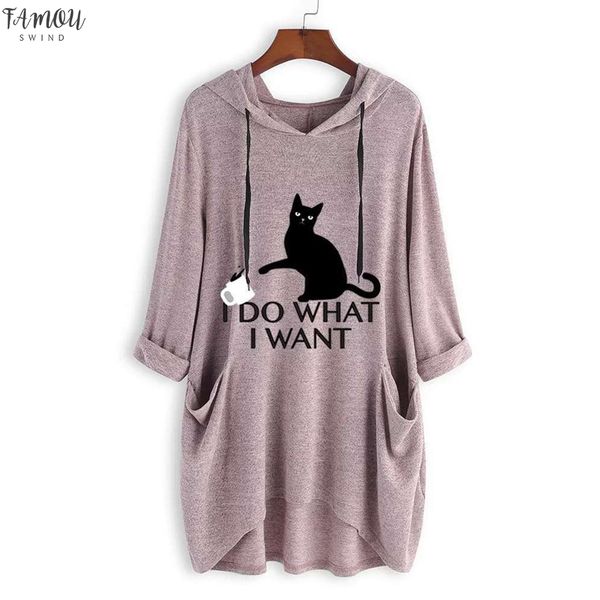 

blouse women casual print cat ear hooded shirt long sleeves irregular fashion femme blouse daily shirt plus size g, White