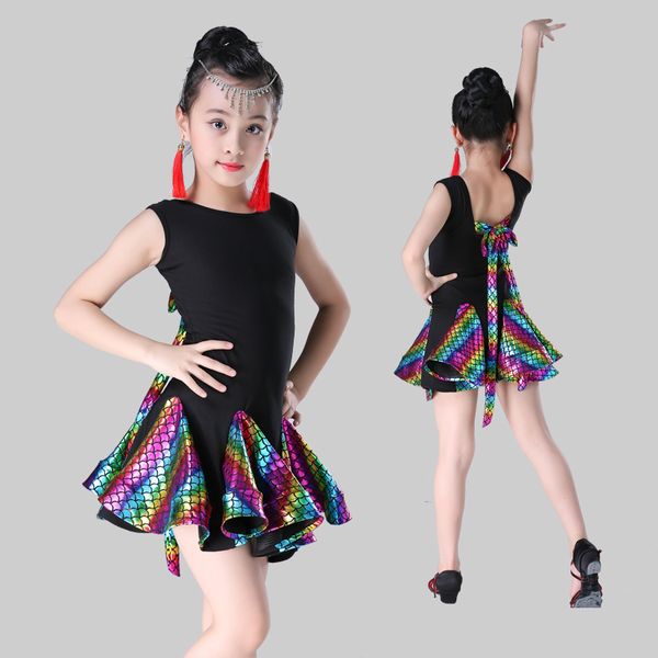 

sequin latin dance dress for girls kids sleeveless ballroom tango salsa modern skirt 2019 new latin competition dancewear, Black;red