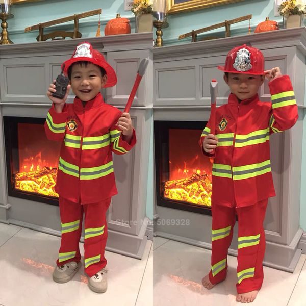 

fireman sam kids halloween christmas cosplay costumes for girls boy carnival party fancy suit kids firefighter uniform game wear, Blue