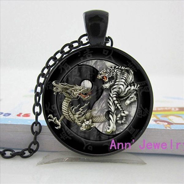 

brand new fashion china style tai chi dragon tiger yin yang retro glass pendant long chain necklace jewelry items women hz1, Silver