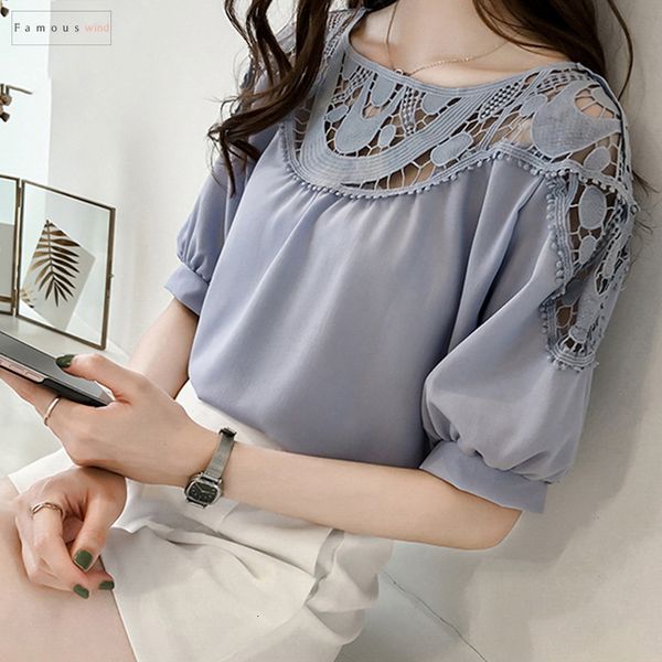 

новая блузка с коротким рукавом рубашки шифон мода лето sexy выдалбливают женщины одежда плюс размер женщины топы цветочные 0621 40, White