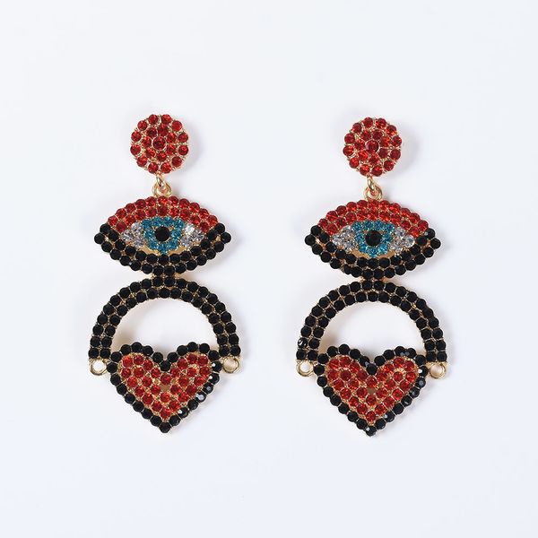 

fashion boho rhinestone evil eye earrings long dangle drop for women luxury crystal statement earring female brincos jewelry, Golden