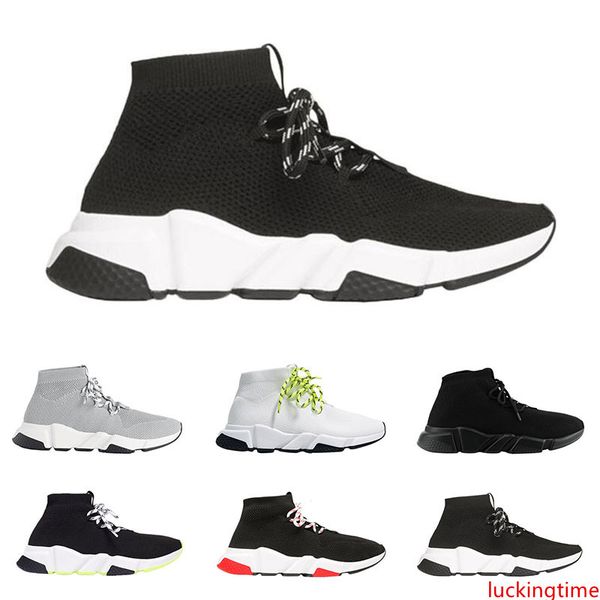 

2019 men women designer socks shoes speed trainer lace up mid black white yellow fashion mens trainers casual platform sneakers