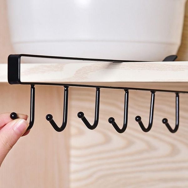 

lanlan traceless nail metal kitchen cup holder hang cabinet shelf storage rack organizer 6 hooks