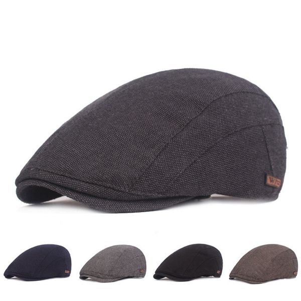 

brand vintage autumn winter hats for men women casual cotton women beret caps adjustion plaid mens flat hat 2019, Blue;gray
