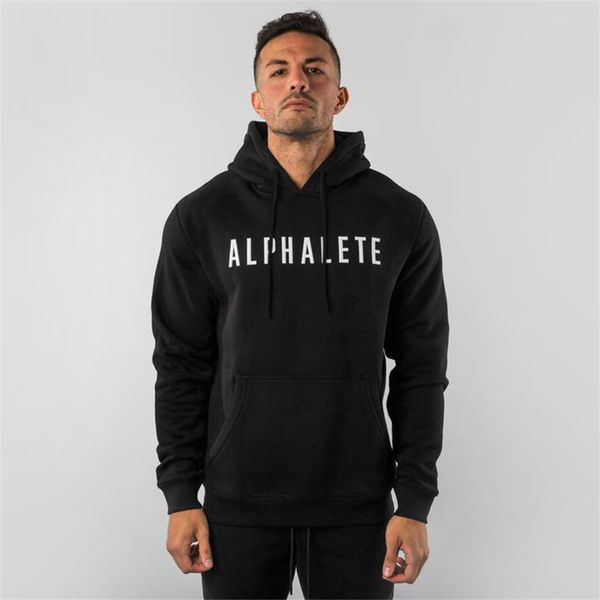 

alphalete толстовки мужчины повседневная хлопчатобумажная толстовка спортивная тренировка спортивная одежда осень мужской бодибилдинг обучен, Black