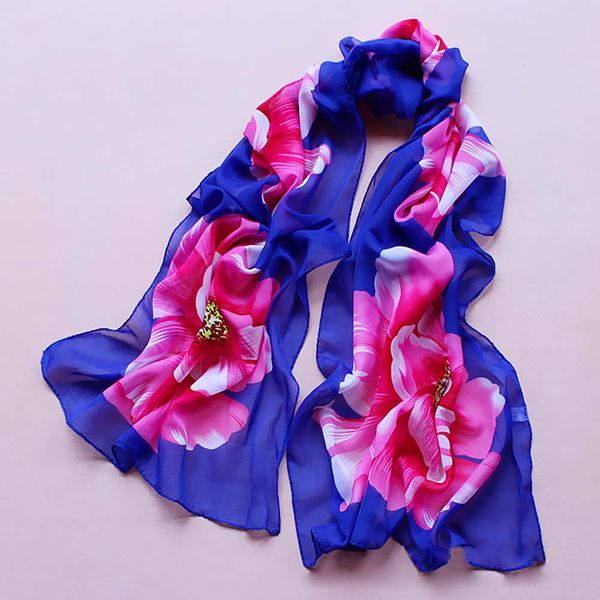 

chinese style floral print retro scarves women soft thin chiffon silk flower printed wrap shawl scarf bufandas invierno mujer, Blue;gray