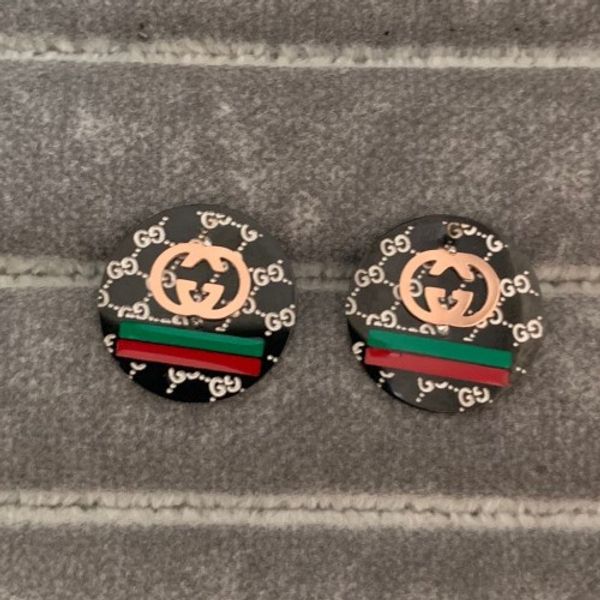

2019 new deluxe brand design stainless steel girls women party summer jewelry gold silver 18k gold red green double letter stud earrings, Golden;silver