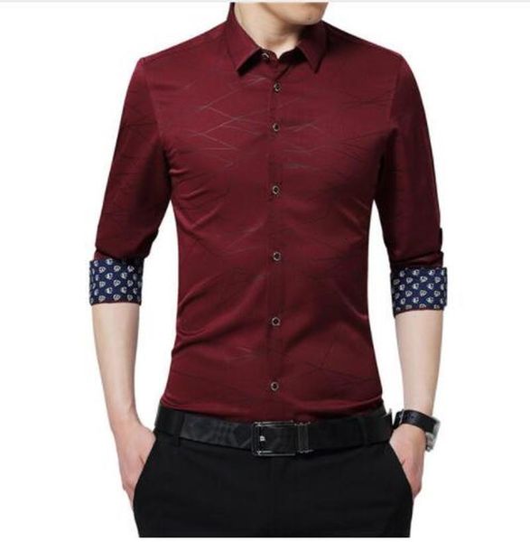 

quality mens dress shirts men shirt long sleeve geometric print party button shirt handsome blouse for man, White;black