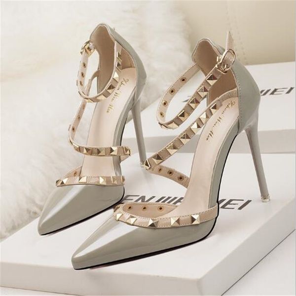

classic pumps new women shoes summer sandals fashion women pumps rivet patent leather high heels shoes party office, Black