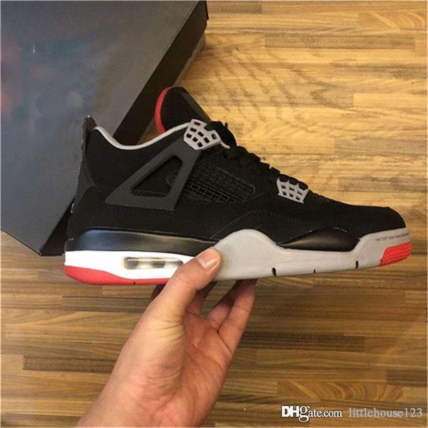 

2019 new authentic 4 bred black cement airjordan4 retro fire red white grey ummit men ba ketball hoe port neaker 308497 060