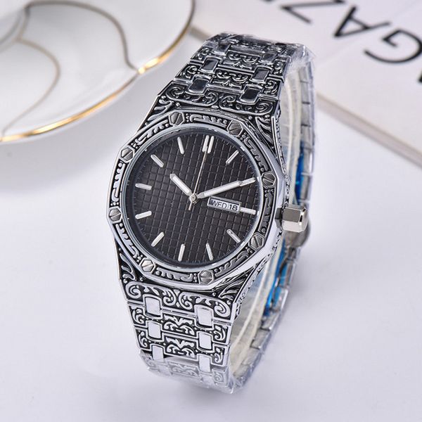 

Swiss Brand mens luxury watches Royal Oak Carved stainless steel Strap Quartz Watch High Quality Retro Waterproof Deisgner Wristwatch