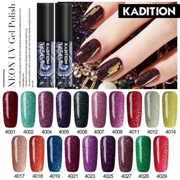 

kadition soak off nail gel polish colorful varnish neon gel nails glitter 5ml uv nail semi-permanent hybrid polish lucky, Red;pink