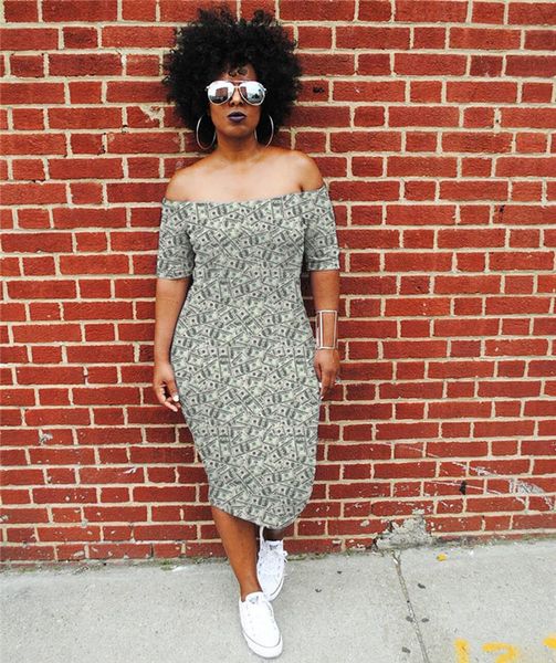 

US Dollar Print Dresses Slash Neck Designer Womens Dresses Sleeveless For Women Casual Female Clothing