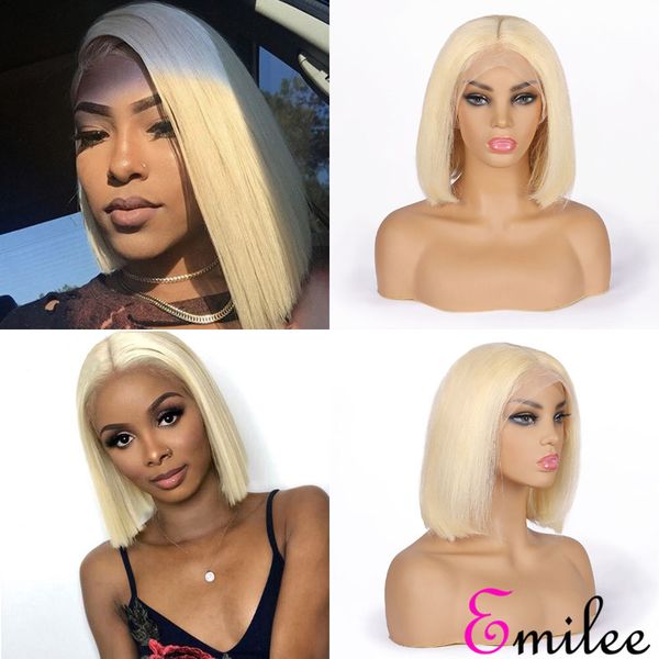 

emilee 10a peruvian straight virgin remy hair bob wig 613 blonde short bob wigs 14 inch half lace wig, Black;brown