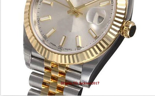 

original box certificate casual modern men's watches 41mm 126333 two tone steel gold silver index dial watch, Slivery;brown