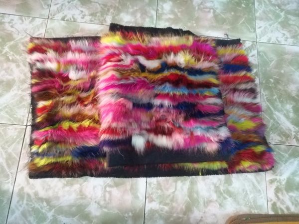 

new style natural raccoon fur plates parka lining fashion pad real fur blanket rugs large size bright multi color, Black