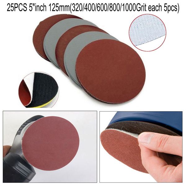

25pcs/ set 5 60#/100#/120# many kind grit sanding discs hook loop sandpaper