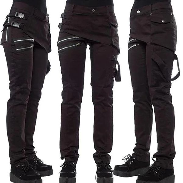 

women gothic pants zipper pockets rivet steampunk trousers rock style pants eig88, Black;white