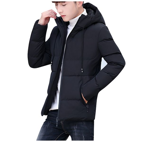 

мужская мода пальто зимы вскользь сплошной цвет куртка с капюшоном теплого хлопковой одежды пальто мужчина зима outwear, Black