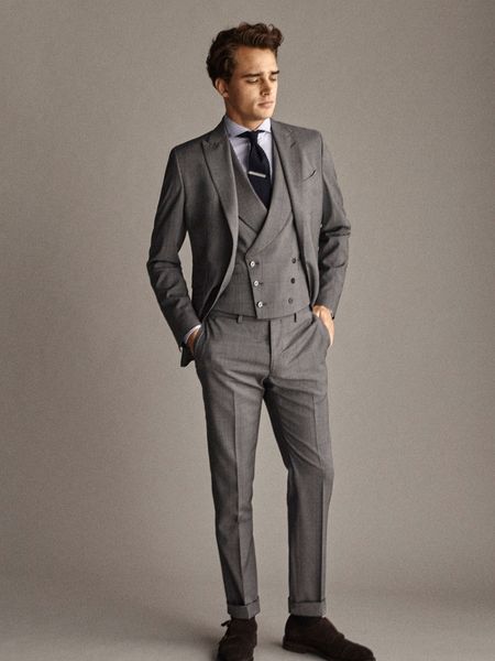 

новое поступление самодельный плед пиджак на заказ мужской костюм жених смокинги вечерние костюмы деловая мужская одежда (куртка + брюки + ж, Black;gray