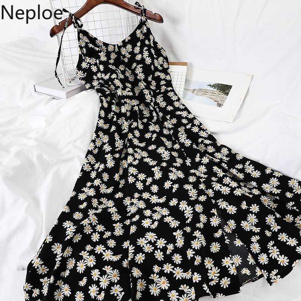 

neploe цветочные женщины слинг платье 2020 лето корейский v образным вырезом без рукавов платья с высокой талией сладкий новый vestidos femi, Black;gray