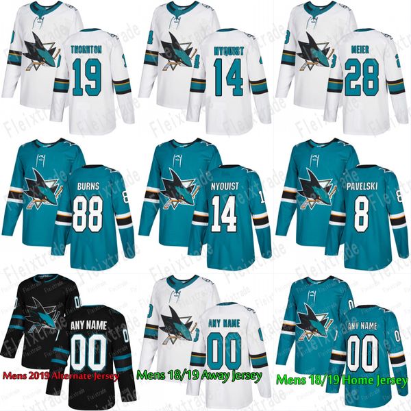 

San Jose Sharks Jerseys Joe Pavelski Jersey Erik Karlsson Brent Burns Joe Thornton Logan Couture Teal White Hockey Jerseys Custom Stitched