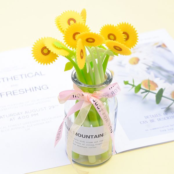 

20pcs/lot sunflower silicone magnet gel pen creative sunflower students signed in black stationery