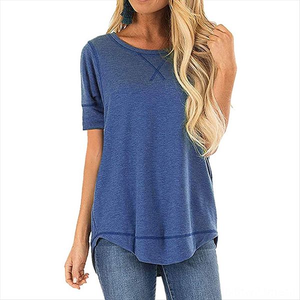 

short-sleeved t-shirt front short back long solid color round clothing t-shirt clothing collar women's 2020 summer clothes, White