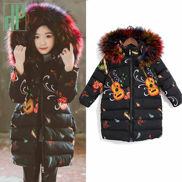 

children's park cotton clothes kids warm thick fur collar hooded long down coats for teenage girls down coats girl winter 4y-12y, Blue;gray