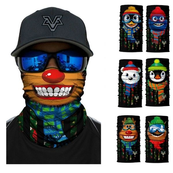 

christmas animal cartoon penguin deer bear skull face mask cycling hiking scarf seamless balaclava headband bandana, Black
