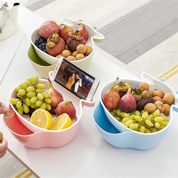 

double-layer separation design drains basket fruit bowl basket pp material bowl and mobile phone bracket chase artifact